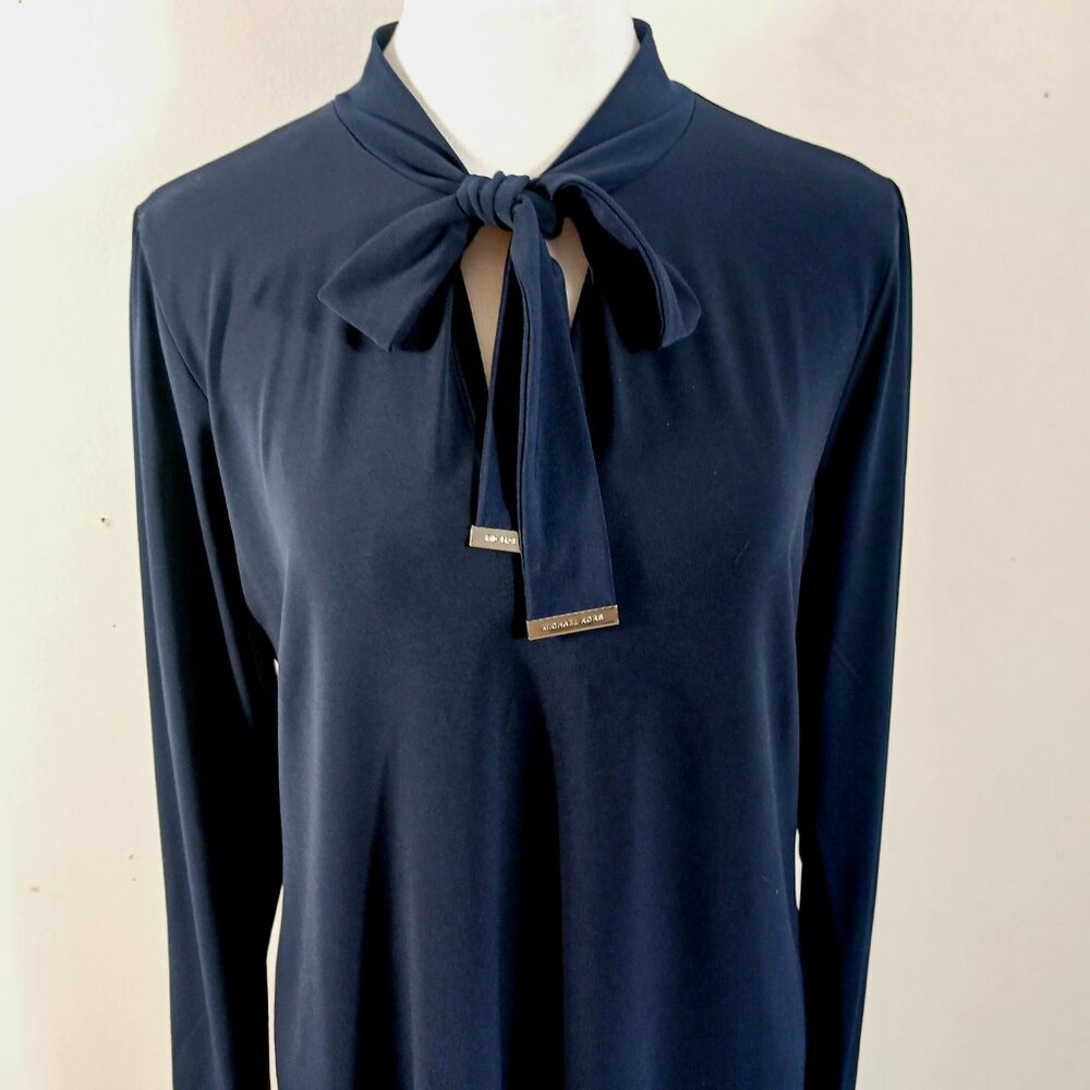 Michael Kors Lightweight Long Sleeve Navy Dress W/ Decorative Tie Neck, SZ Med. - Picture 9 of 16